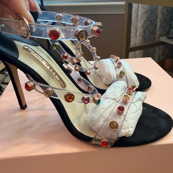 Sophia Webster Black Heels with Multicolor Gem Straps - Picture 4 of 4